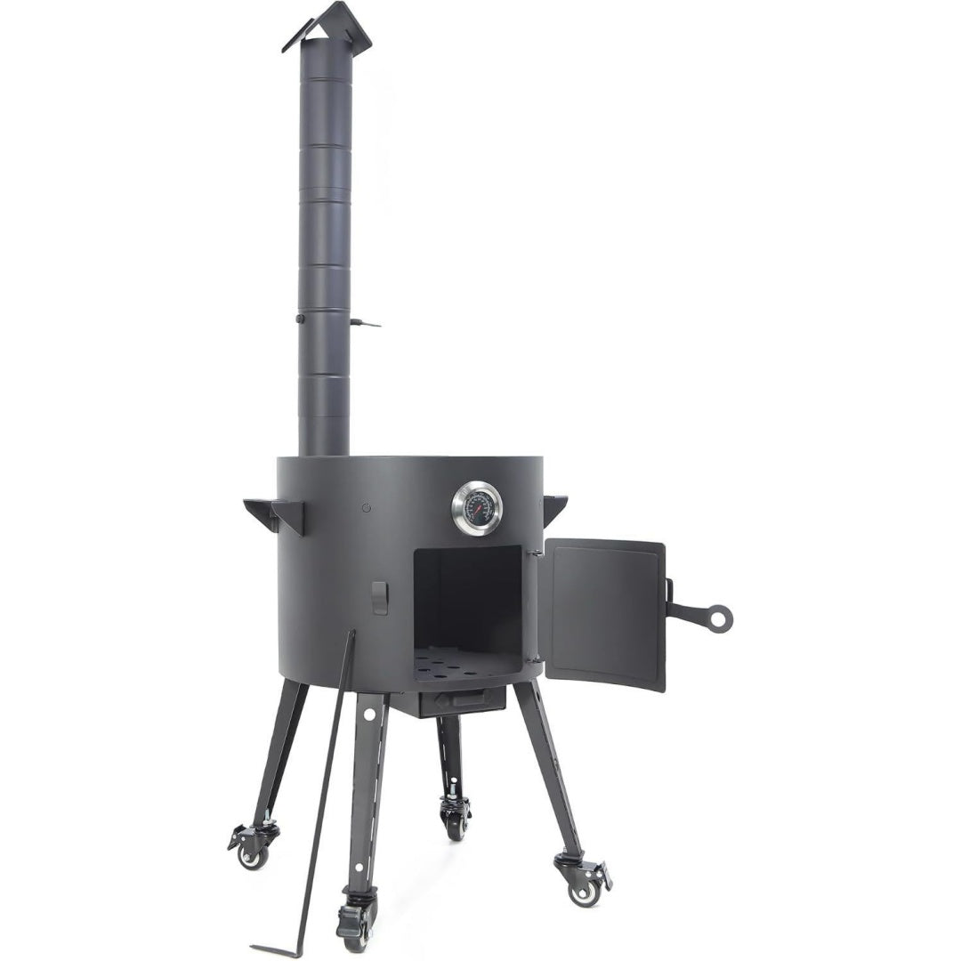 feuerofen 40 cm fuer kazan wok 12 l mit abzugsrohr thermometer outdoorkueche feuerschale gulaschkanone usbekische kochstelle fuer kasan plov grill ofen mit raeder