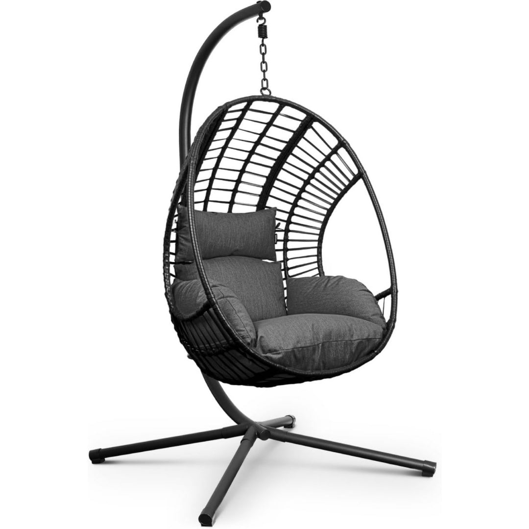 xxl haengesessel mit gestell - haengesessel fuer indoor und outdoor - inkl kissen - egg chair - bis 150kg dunkelgrau