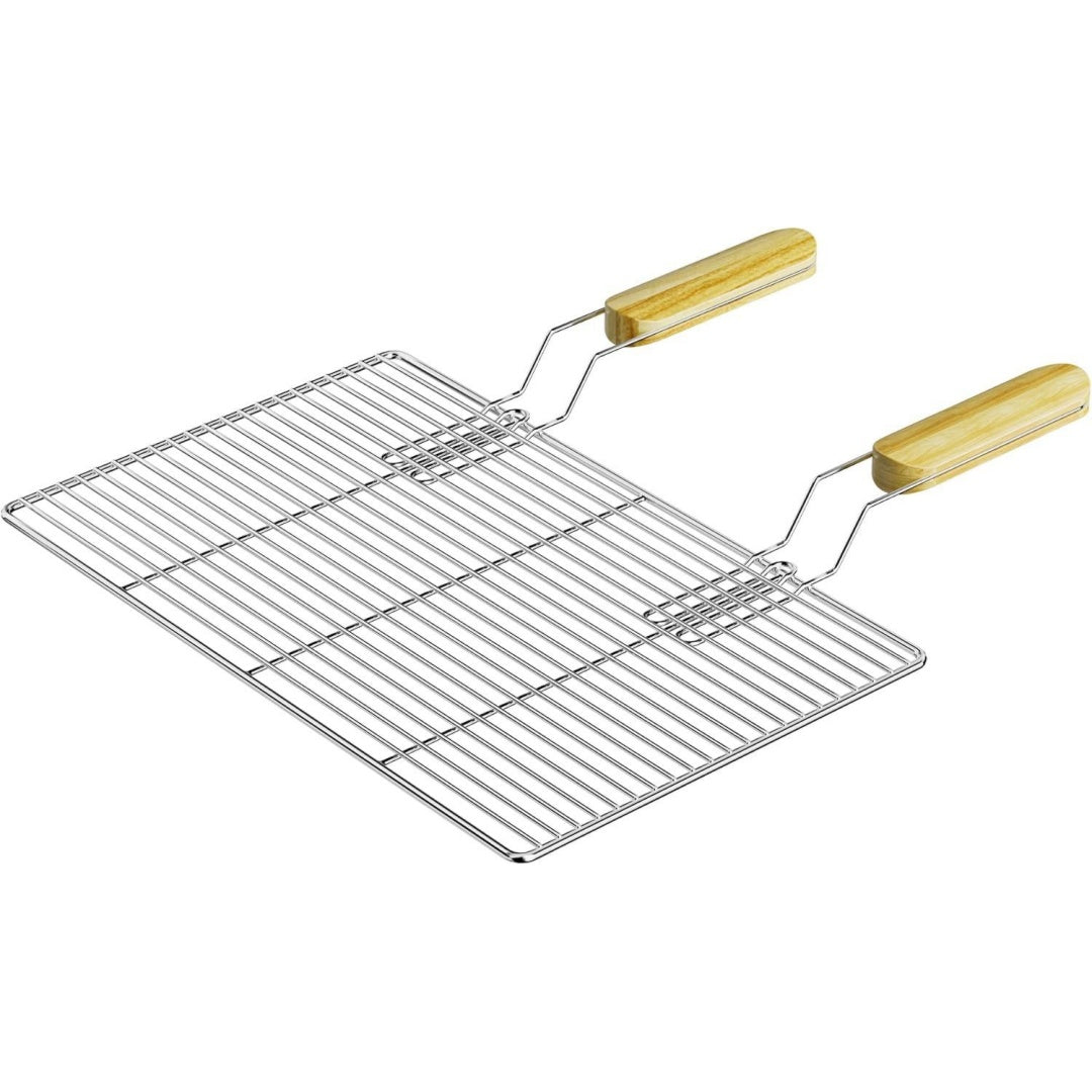 grill grillrost eckig 54 x 34 cm mit handgriffen fuer gas- kugelgrill rostfreier edelstahl poliert innenstaebe 3 mm abstand 12cm aussenstaebe 6mm fuer holzkohlegrill und grillkamin