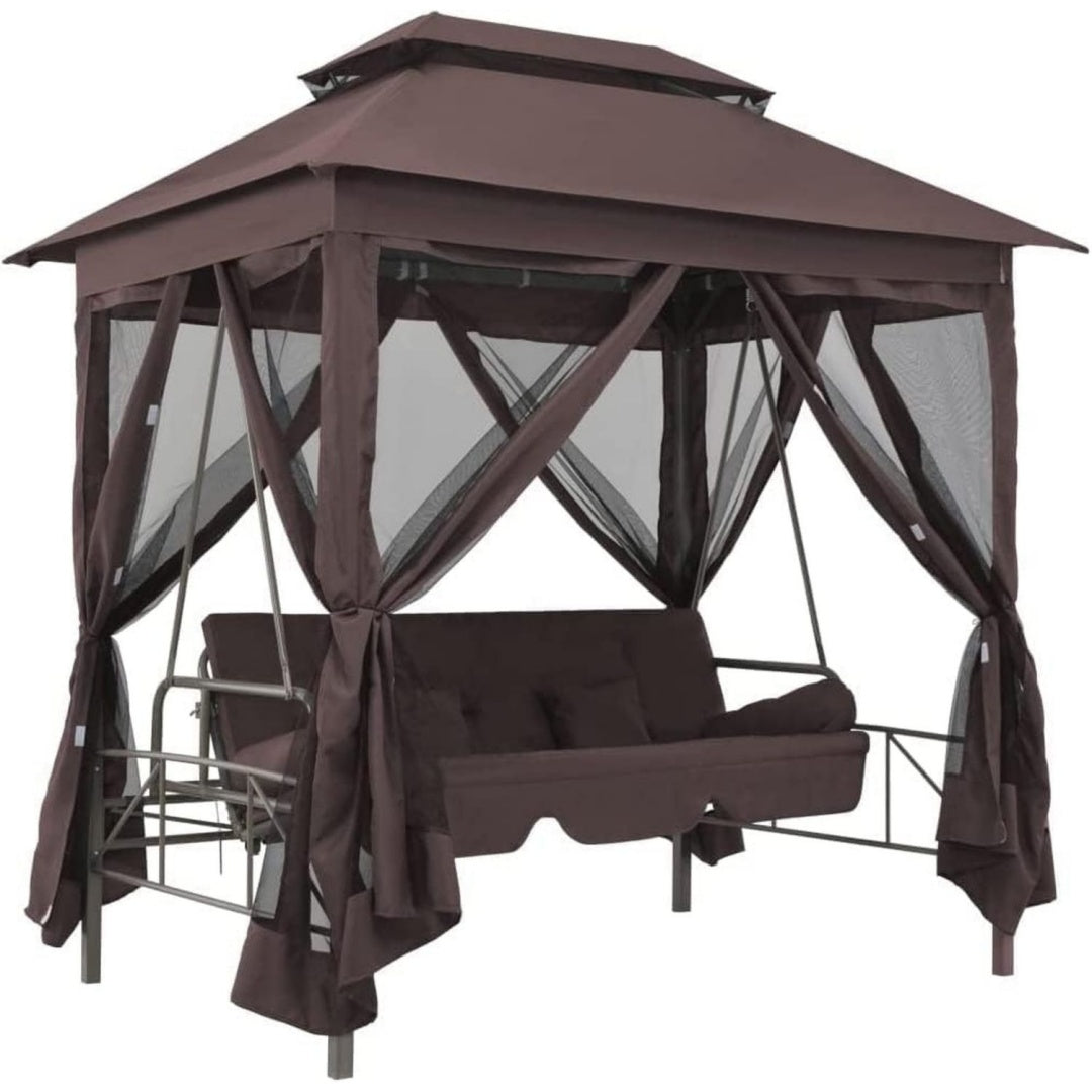 pavillon umwandelbare schaukelbank gartenschaukel mit bettfunktion hollywoodschaukel haengeschaukel gartenmoebel liege kaffeebraun