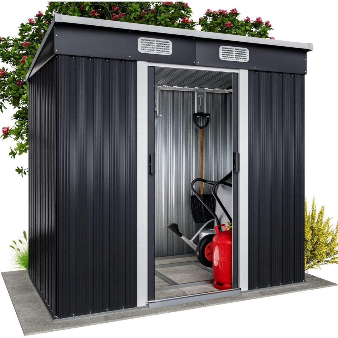 gardebruk l metall geraetehaus 200x125x180cm mit fundament 2m 4m mit schiebetuer 2x10kg werkzeug halter belueftung wetterfest pultdach gartenhaus geraeteschrank anthrazit