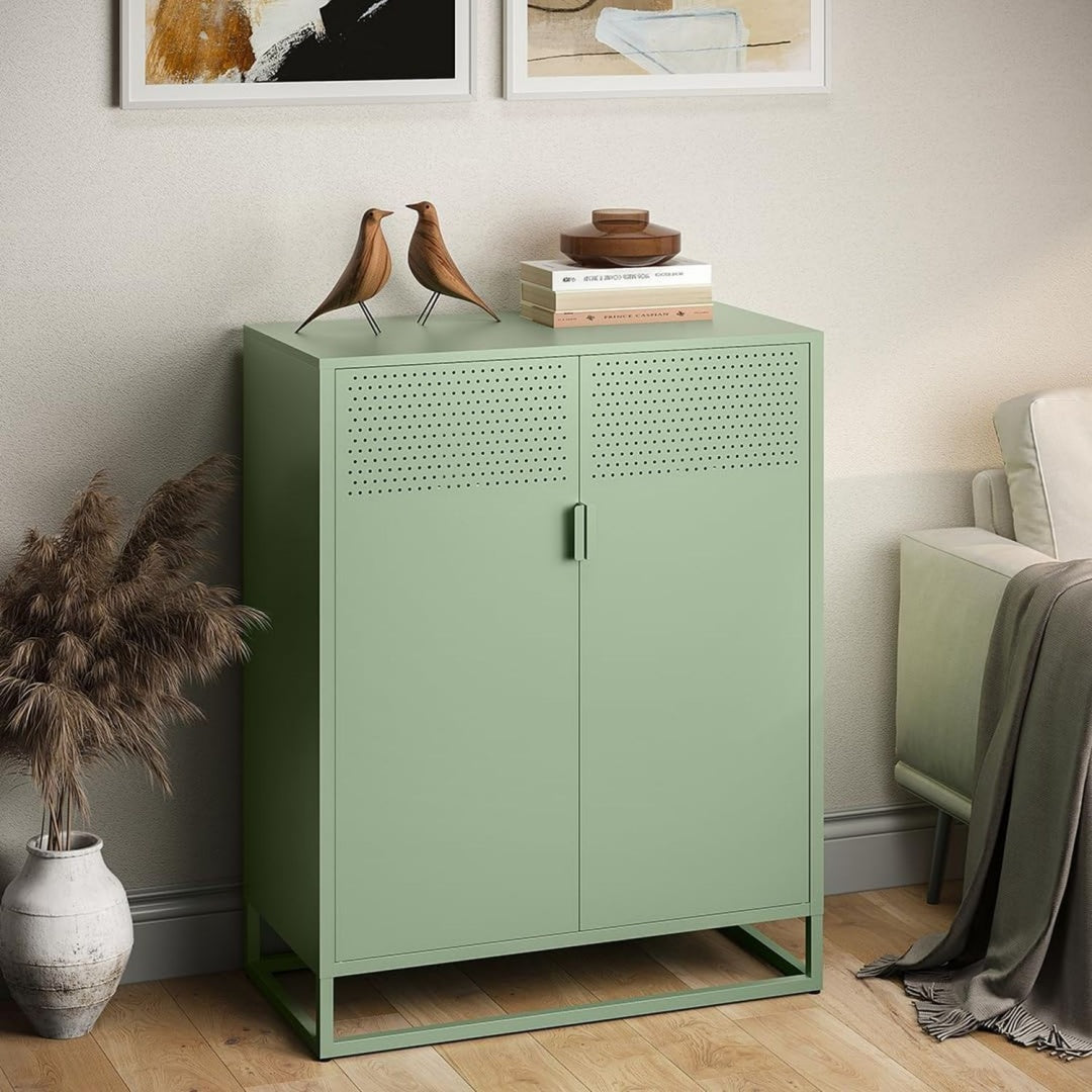 izar kommode 80 cm mit doppeltueren 2 faechern mintgruen wohnzimmerschrank metallschrank sideboard fuer wohnzimmer mehrzweckschrank breit highboard industrial style