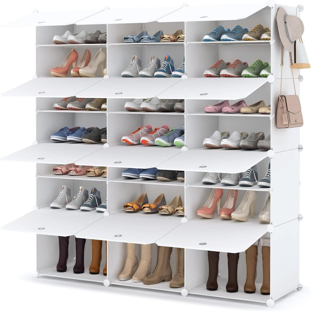 homidec schuhregal 7 ebenen fuer 42 paar schuhe weiss schuhaufbewahrung mit tuer diy schuhregale kunststoff schuh organizer fuer flur schlafzimmer eingang weiss