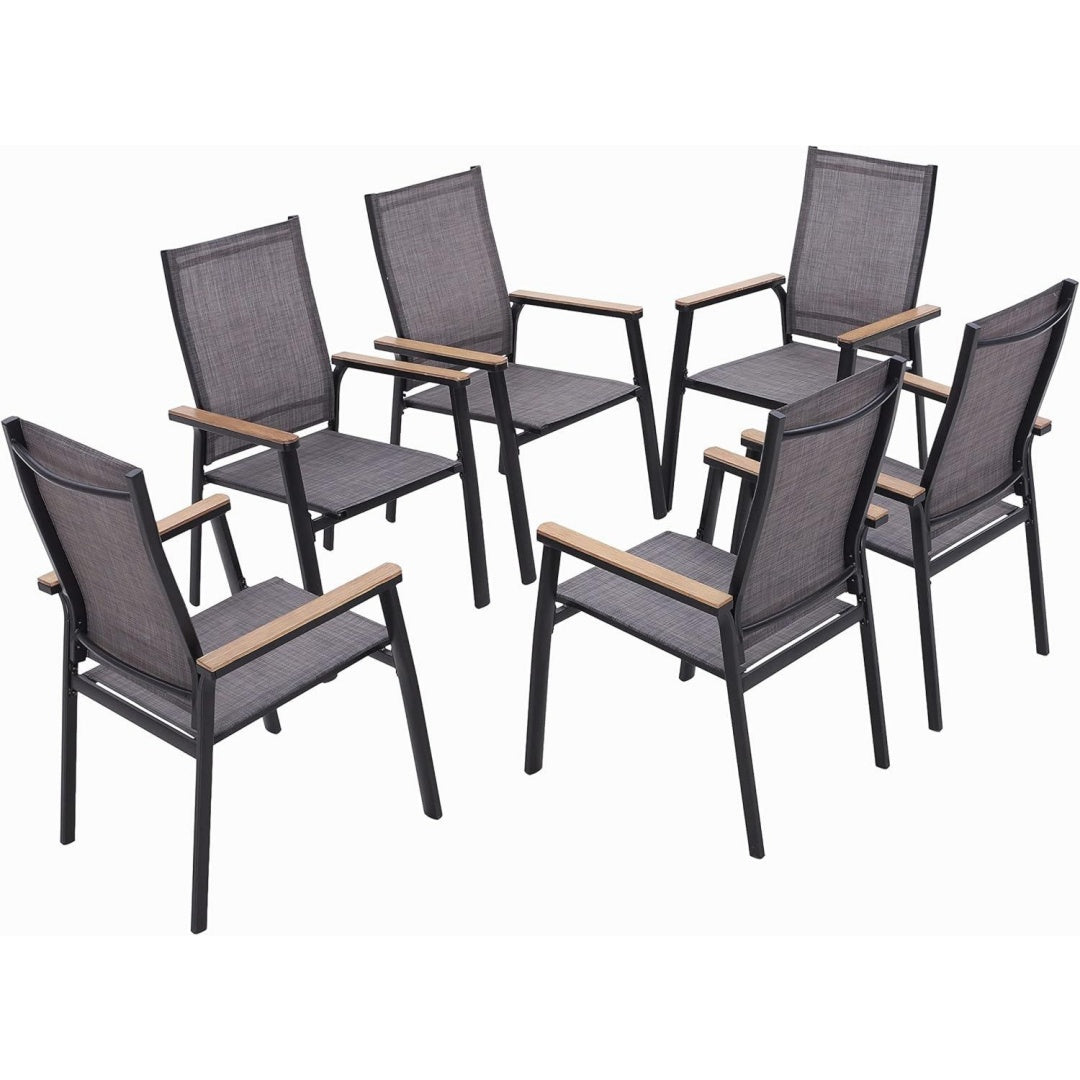 mfstudio gartenstuhl 6er set aluminium textilene balkon stuehle stapelbar robustes aluminium atmungsaktives sling-gewebe ergonomisches design stapelbar belastbar bis 150 kg