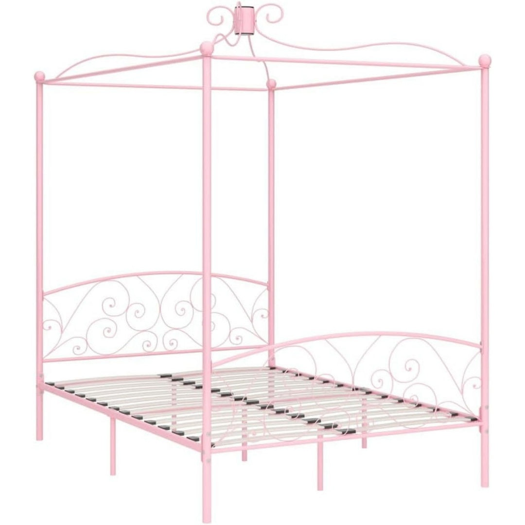 himmelbett bettgestell bett doppelbett metallbett bettrahmen lattenrost schlafzimmerbett schlafzimmermoebel ehebett rosa metall 140x200cm