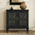 holtico kommode schwarz vintage sideboard buffet schrank mit hohle blumenschnitzerei akzent schrank holz kommoden sideboards fuer wohnzimmer esszimmer kueche