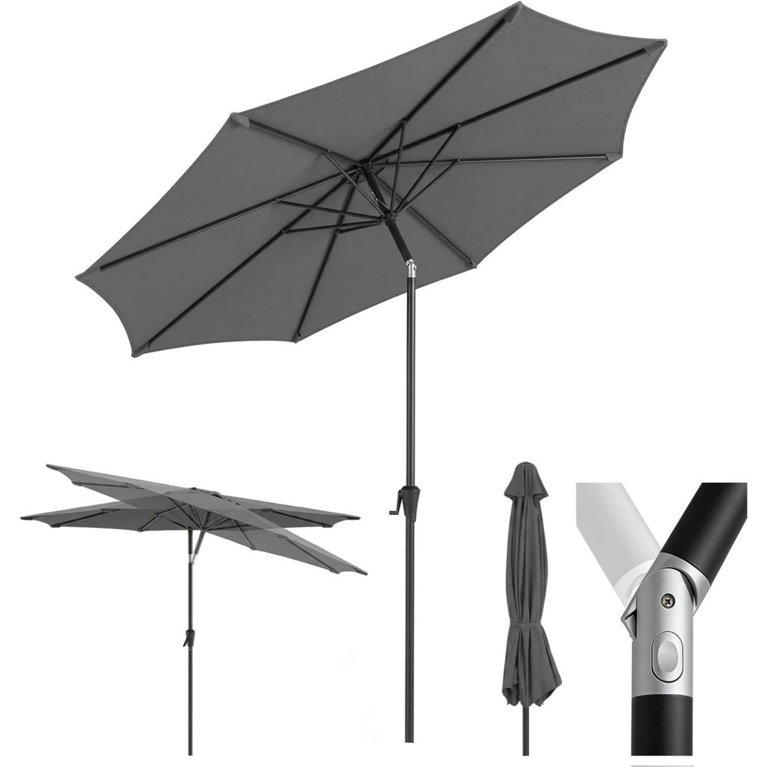 sonnenschirm 300 cm mit kurbel gartenschirm wasserabweisend balkonschirm uv-schutz bis upf 50 terrassenschirm neigbar 8 streben fuer garten balkon terrasse grau